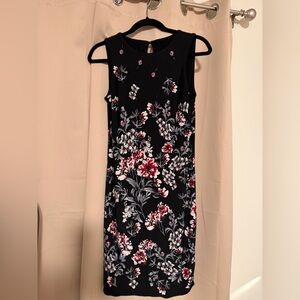 White House Black Market Black and Pink Floral Midi Dress